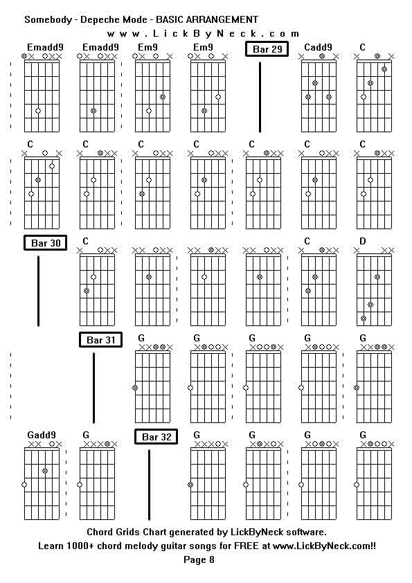 Chord Grids Chart of chord melody fingerstyle guitar song-Somebody - Depeche Mode - BASIC ARRANGEMENT,generated by LickByNeck software.